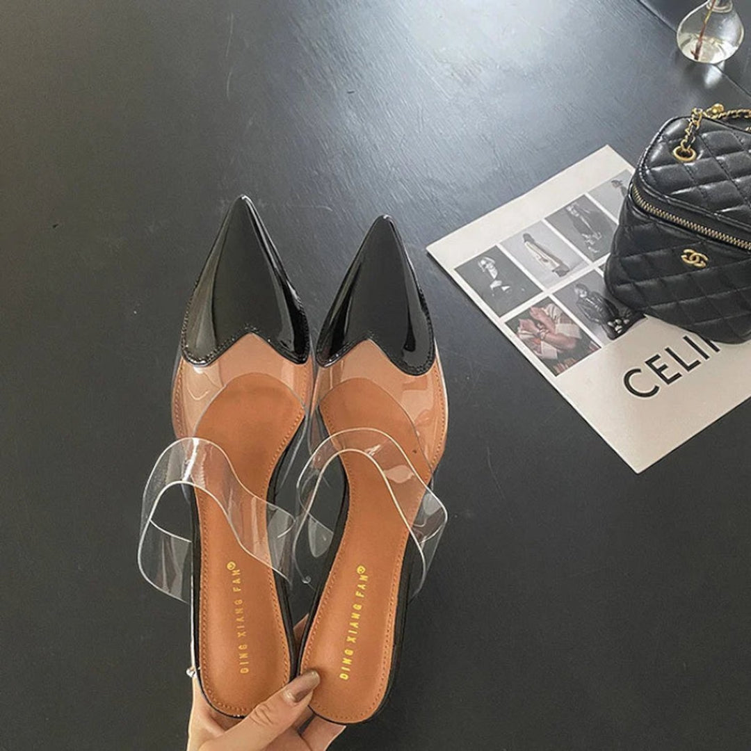 Women's Pointed-Toe Clear PVC Slip-On Heeled Mule Sandals