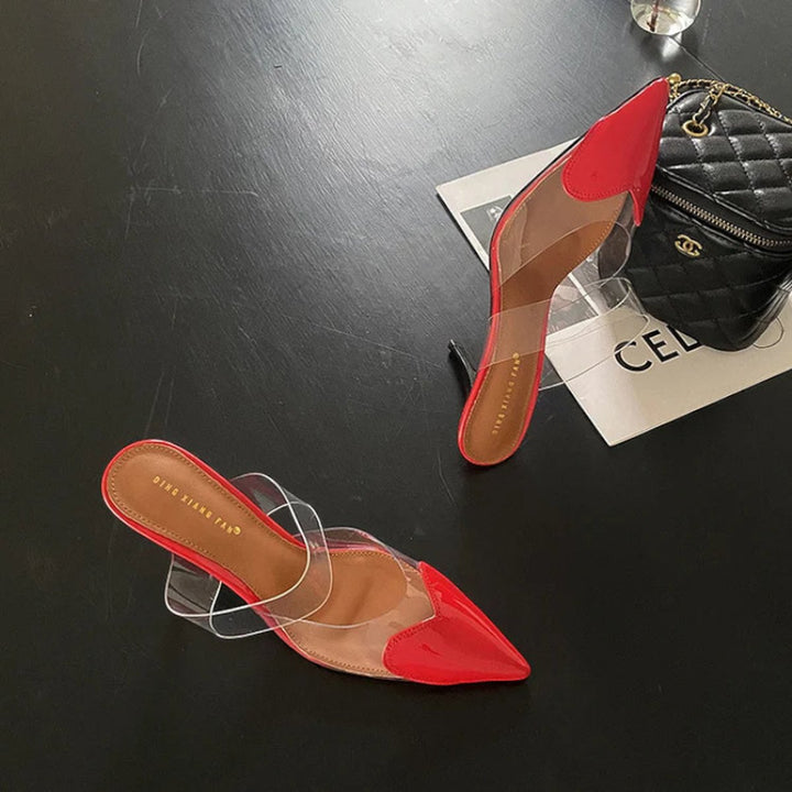 Women's Pointed-Toe Clear PVC Slip-On Heeled Mule Sandals