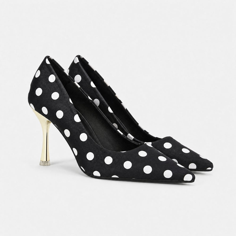 Women's Polka Dot Pointed Toe Stiletto Heeled Court Shoes