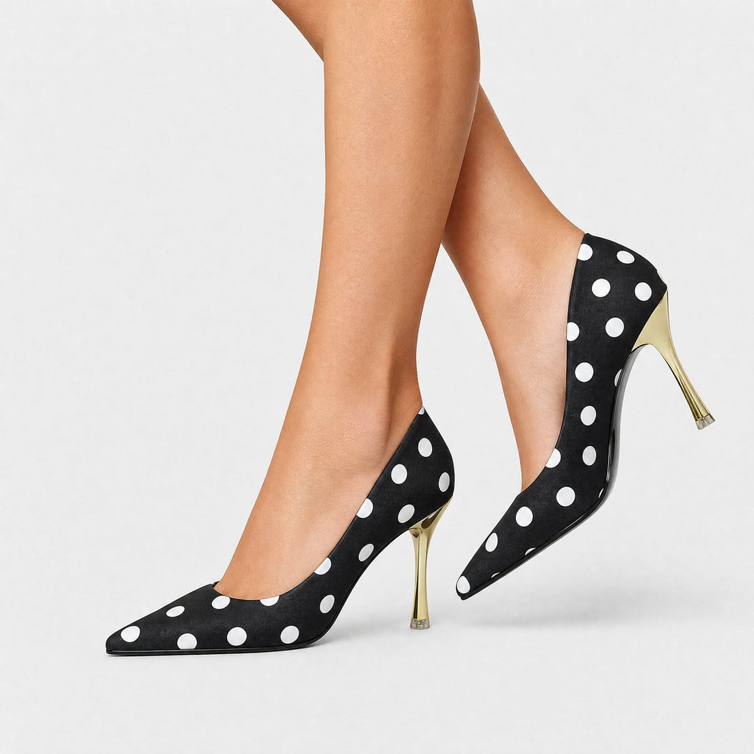 Women's Polka Dot Pointed Toe Stiletto Heeled Court Shoes