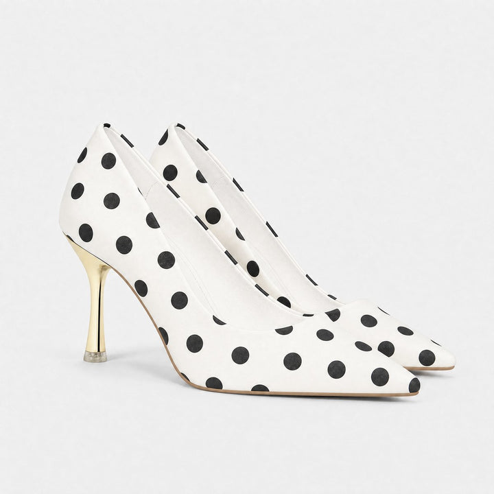 Women's Polka Dot Pointed Toe Stiletto Heeled Court Shoes