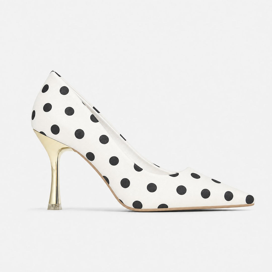 Women's Polka Dot Pointed Toe Stiletto Heeled Court Shoes