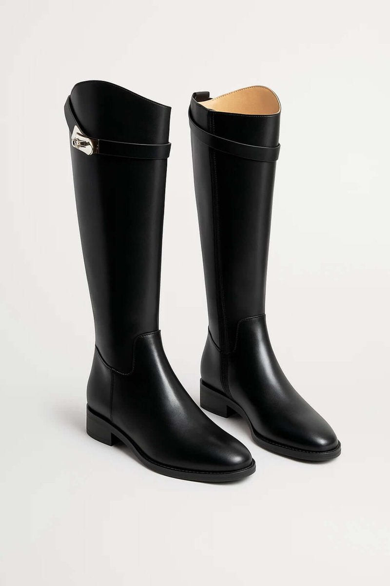 Women's Premium Leather Knee-High Boots Buckle Detail