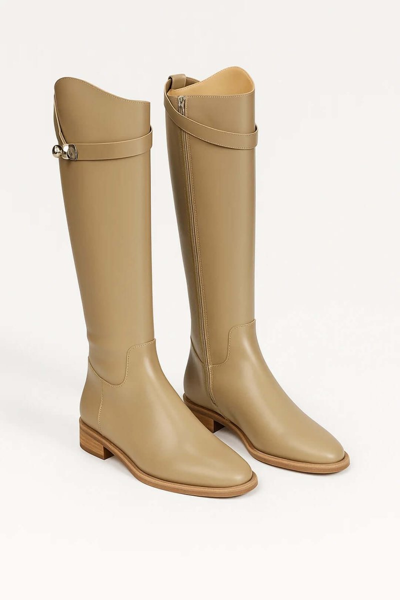 Women's Premium Leather Knee-High Boots Buckle Detail