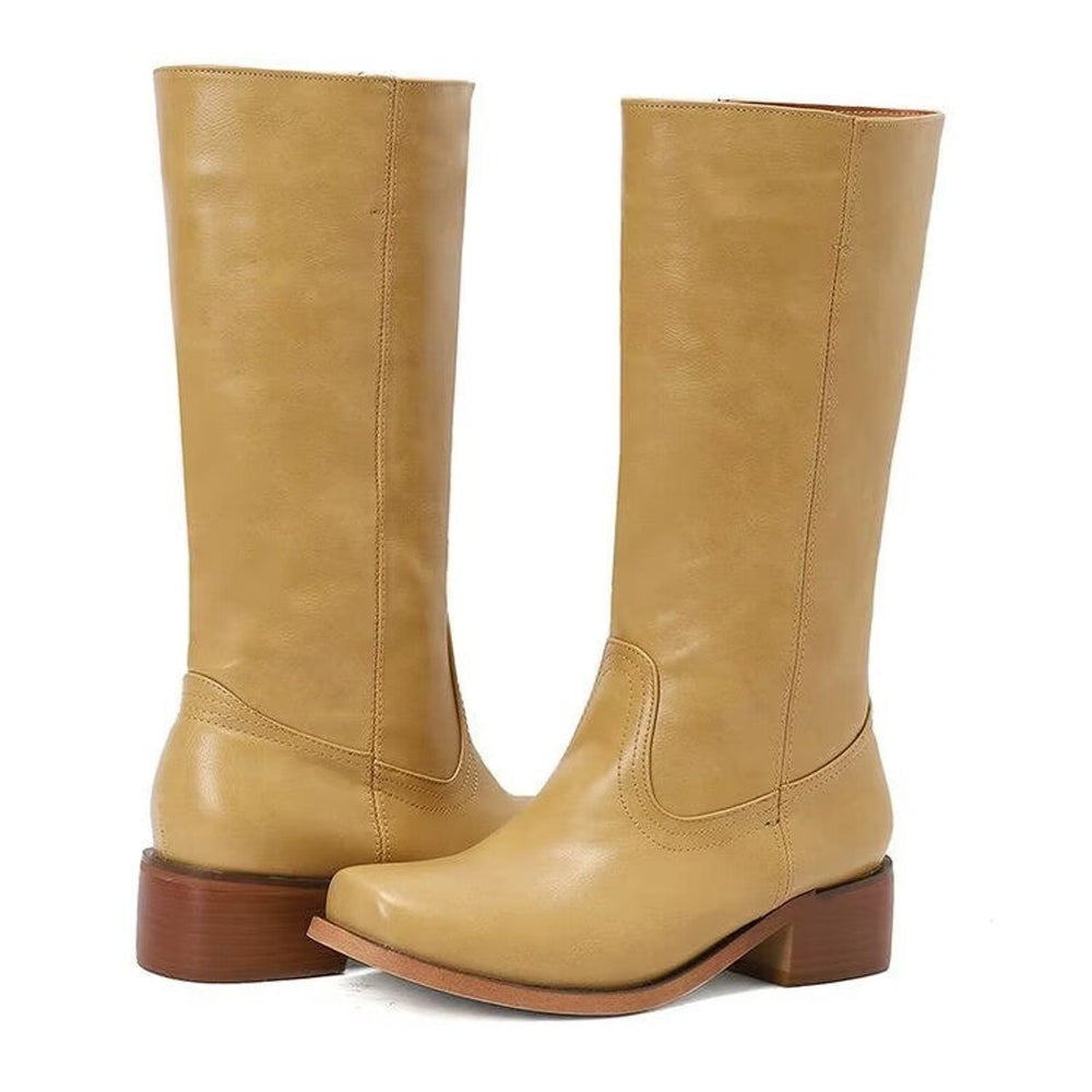 Women's Pull-On Block-Heel Knee-High Faux Leather Boots - Yellow