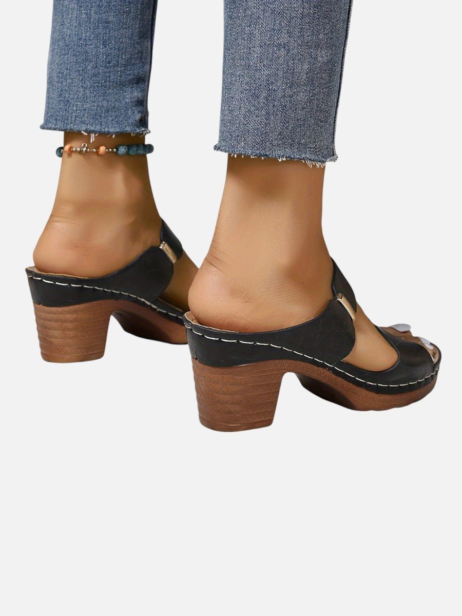 Women's Quilted Block-Heel Sandals Faux Leather Mule