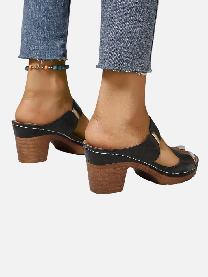 Women's Quilted Block-Heel Sandals Faux Leather Mule