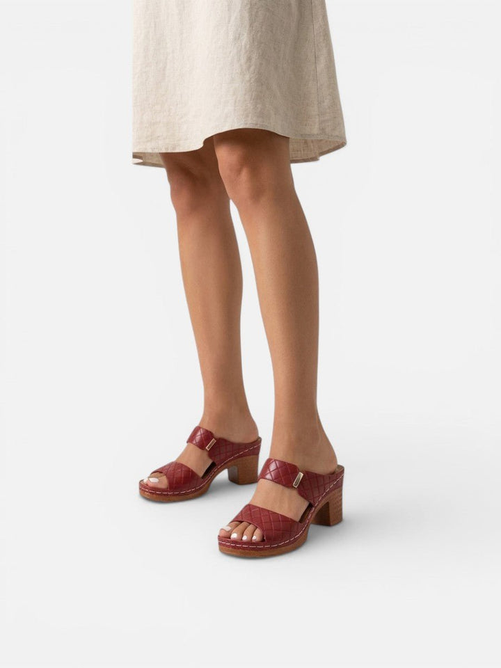 Women's Quilted Block-Heel Sandals Faux Leather Mule