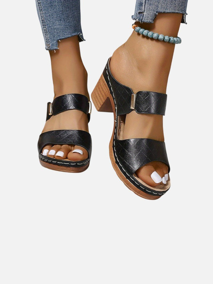 Women's Quilted Block-Heel Sandals Faux Leather Mule