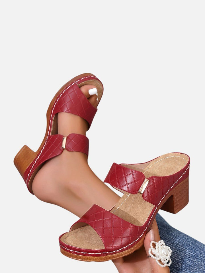 Women's Quilted Block-Heel Sandals Faux Leather Mule