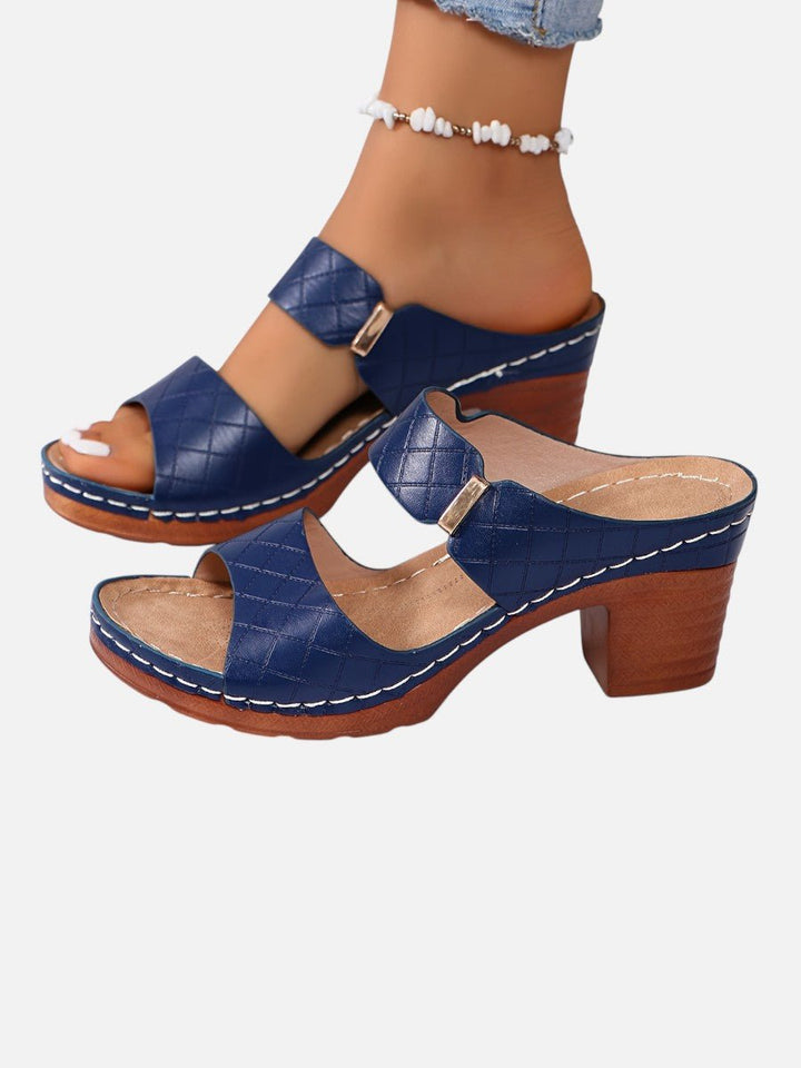 Women's Quilted Block-Heel Sandals Faux Leather Mule