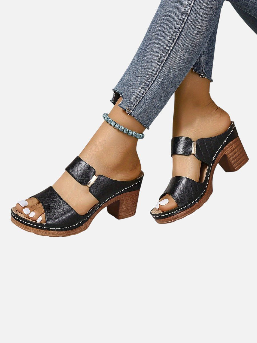 Women's Quilted Block-Heel Sandals Faux Leather Mule