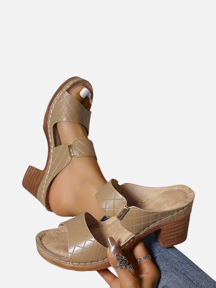 Women's Quilted Block-Heel Sandals Faux Leather Mule