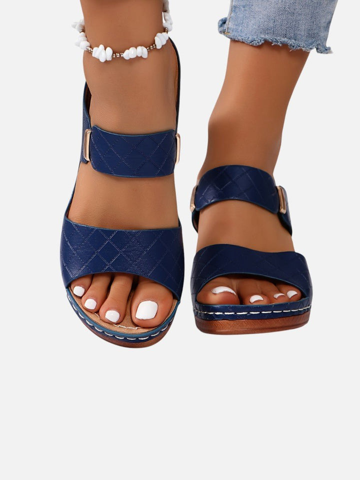 Women's Quilted Block Heeled Sandals Faux Leather Mule