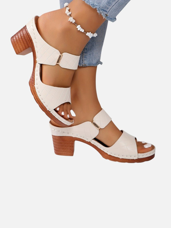 Women's Quilted Block Heeled Sandals Faux Leather Mule
