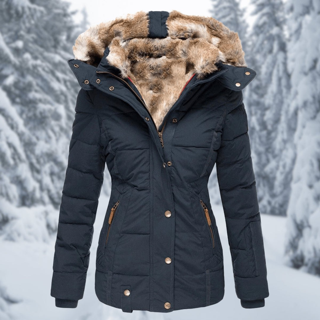 Women's Quilted Hooded Ladies Puffer Jacket Faux Fur Trim Coat