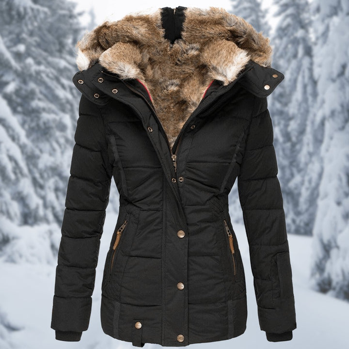 Women's Quilted Hooded Ladies Puffer Jacket Faux Fur Trim Coat