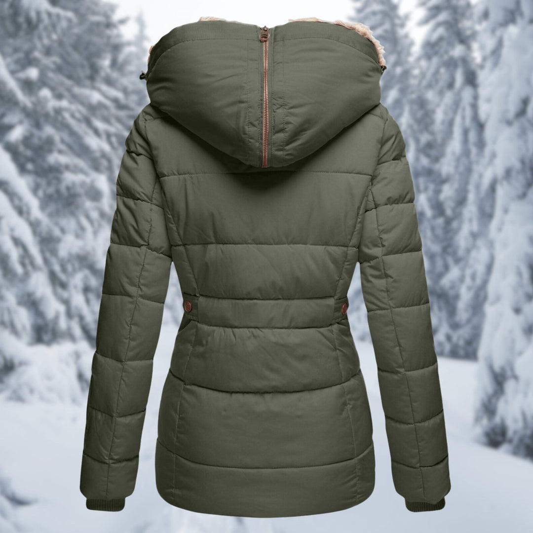 Women's Quilted Hooded Ladies Puffer Jacket Faux Fur Trim Coat