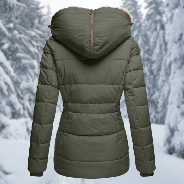 Women's Quilted Hooded Ladies Puffer Jacket Faux Fur Trim Coat