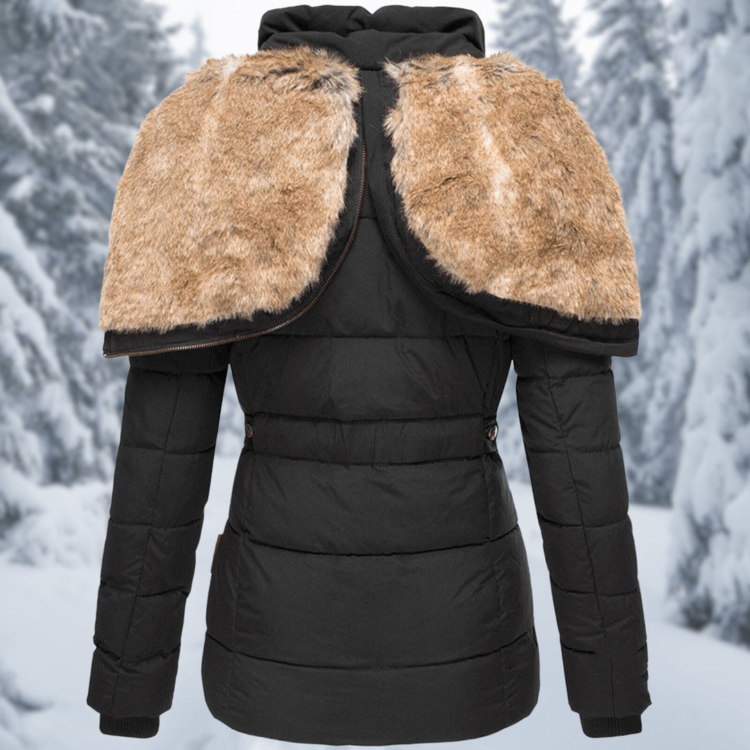 Women's Quilted Hooded Ladies Puffer Jacket Faux Fur Trim Coat