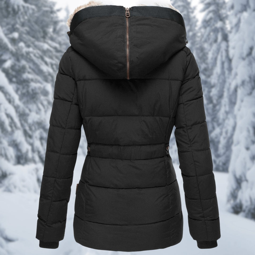 Women's Quilted Hooded Ladies Puffer Jacket Faux Fur Trim Coat