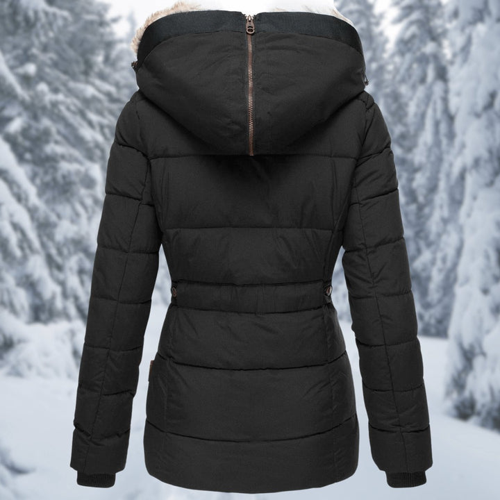 Women's Quilted Hooded Ladies Puffer Jacket Faux Fur Trim Coat