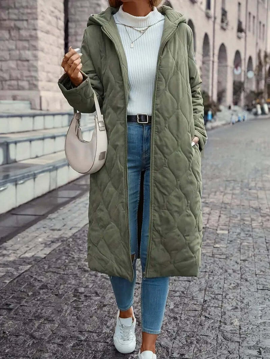 Women's Quilted Hooded Longline Ladies Puffer Jacket Coat