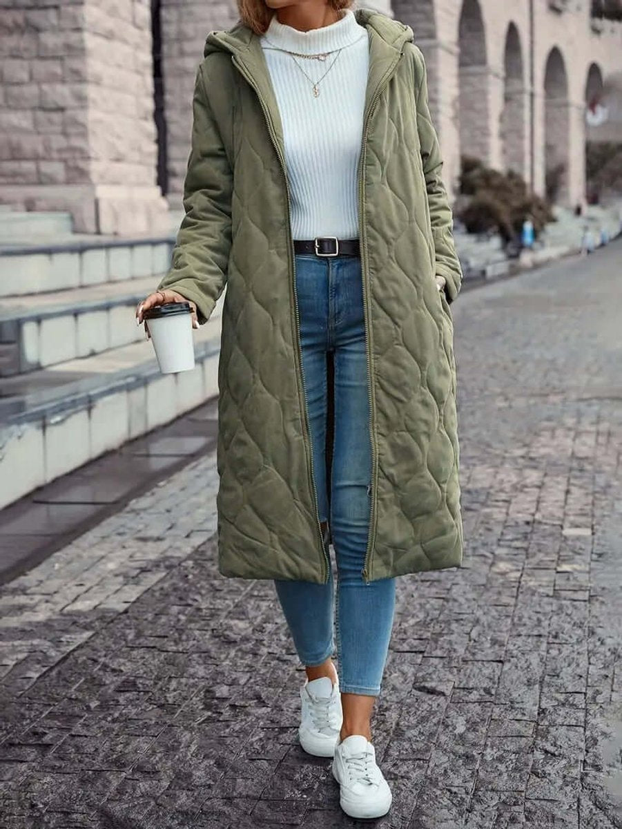 Women's Quilted Hooded Longline Ladies Puffer Jacket Coat