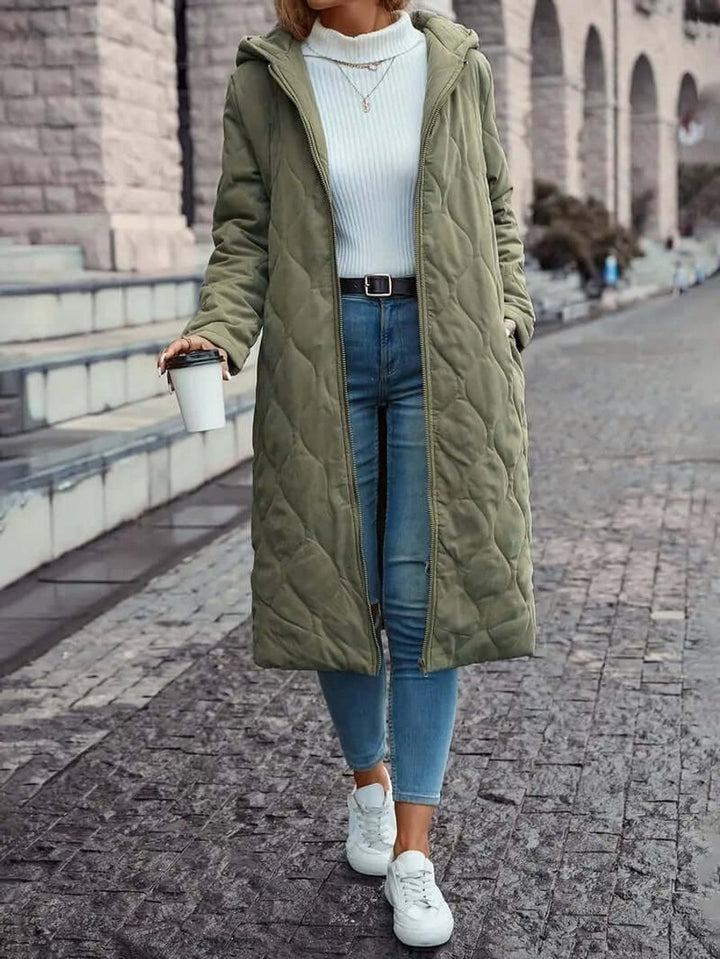 Women's Quilted Hooded Longline Ladies Puffer Jacket Coat