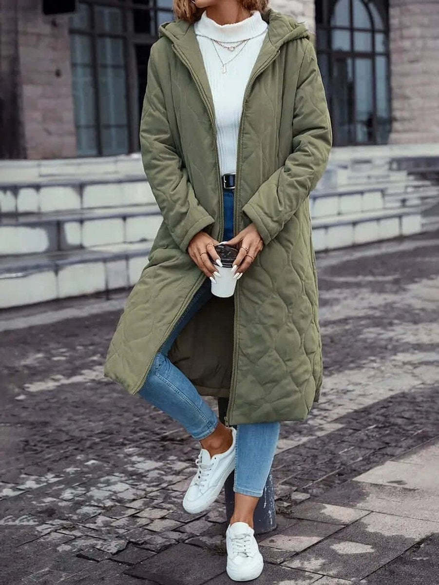 Women's Quilted Hooded Longline Ladies Puffer Jacket Coat