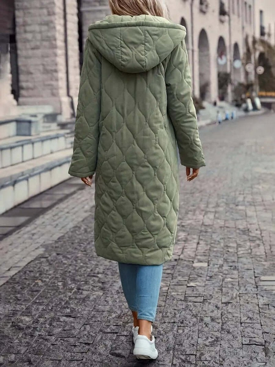 Women's Quilted Hooded Longline Ladies Puffer Jacket Coat
