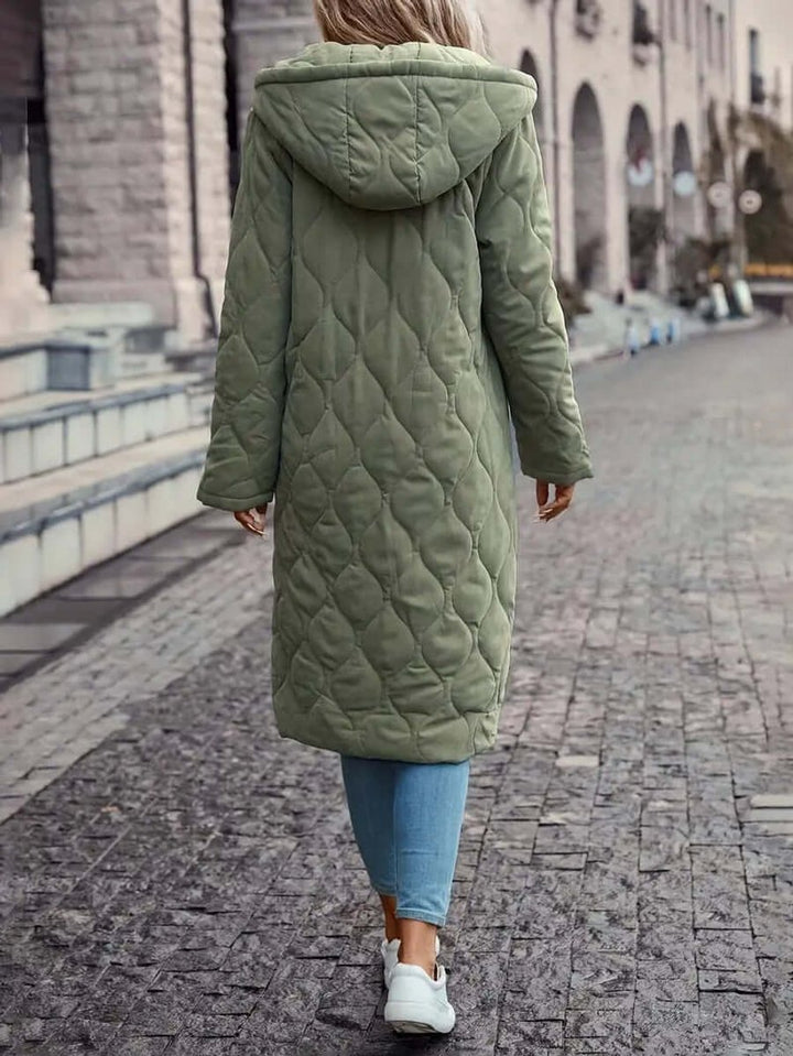 Women's Quilted Hooded Longline Ladies Puffer Jacket Coat