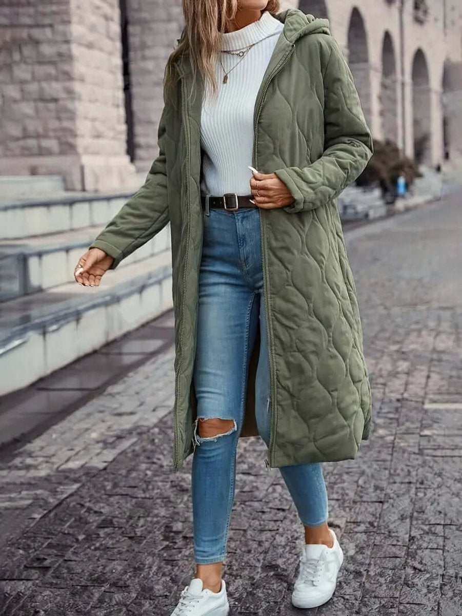 Women's Quilted Hooded Longline Ladies Puffer Jacket Coat