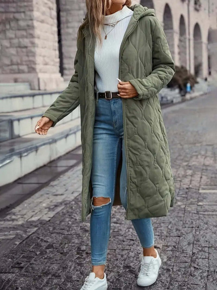 Women's Quilted Hooded Longline Ladies Puffer Jacket Coat