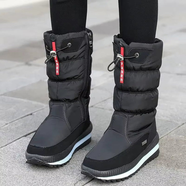 Women's Quilted Knee-High Snow Boots Non-Slip Lace-Up Winter