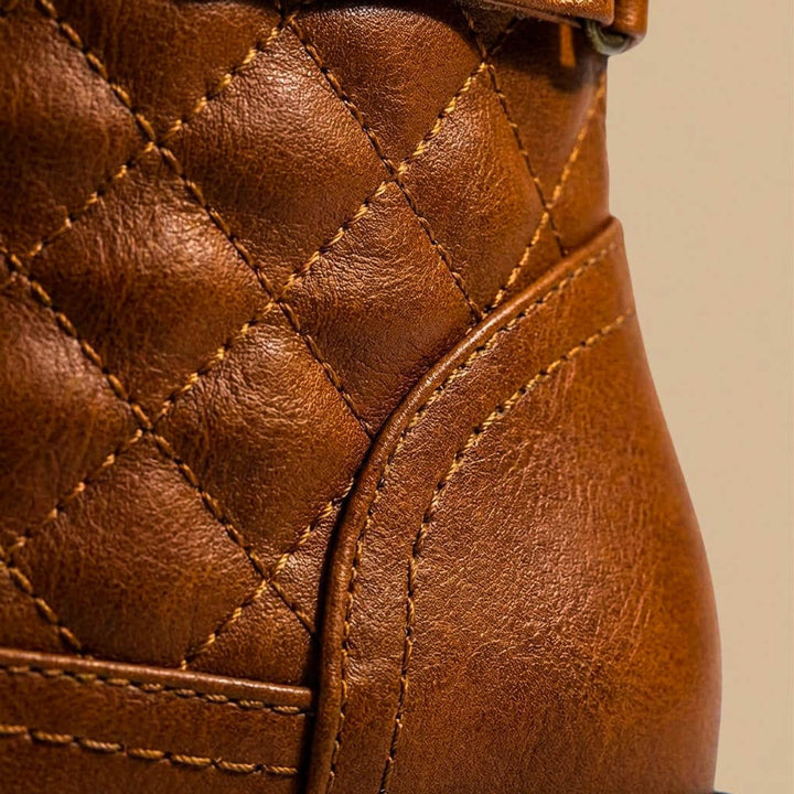 Women's Quilted Leather-Look Lace-Up Ankle Boots Block Heel