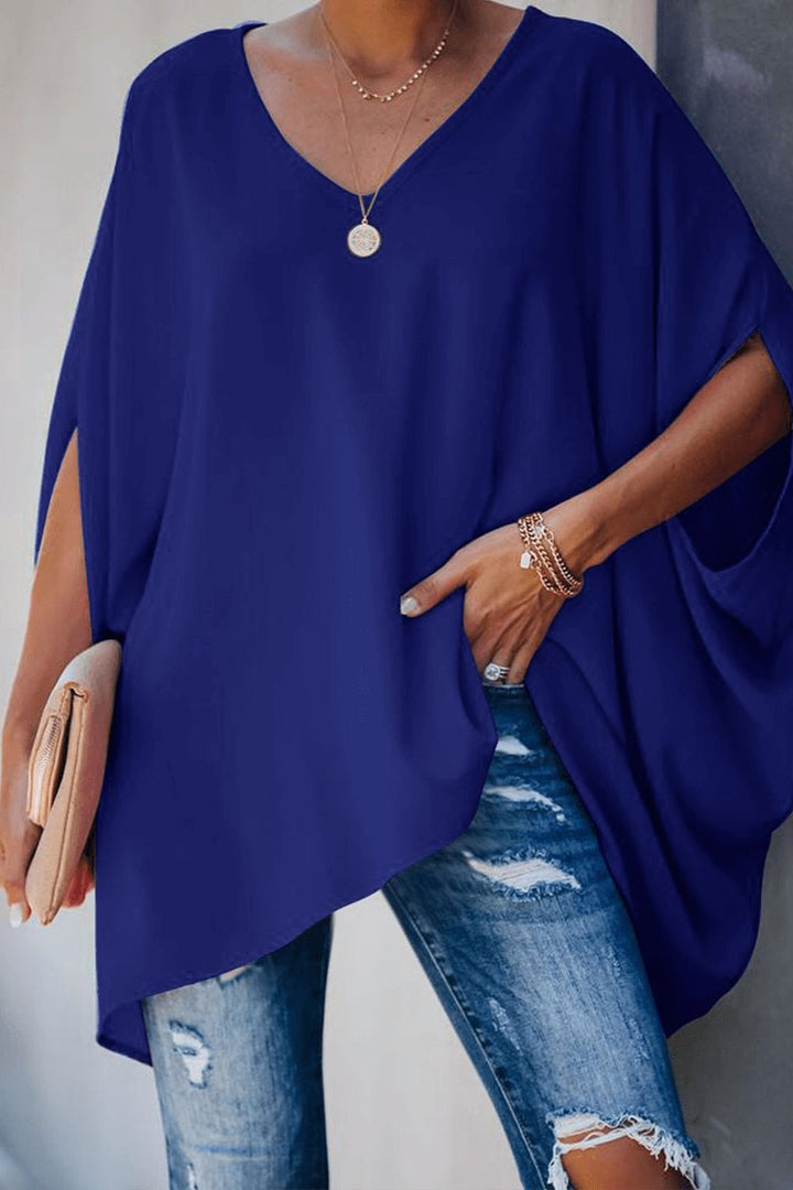 Women's Relaxed Batwing Sleeve V-Neck Blouse Long-Sleeve Top