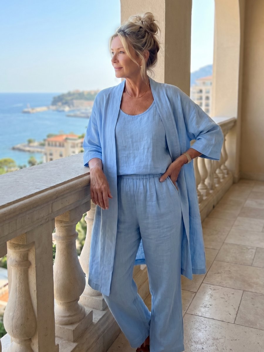 Women's Relaxed Everyday Day Dresses Three-Piece Linen Co-ord Set