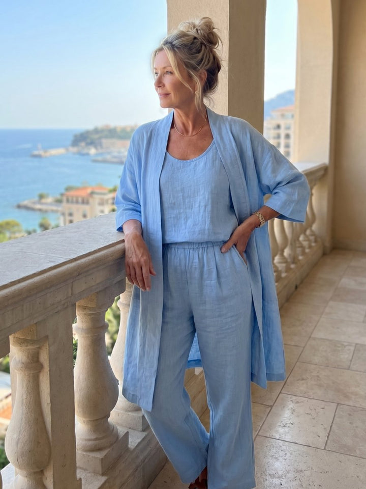 Women's Relaxed Everyday Day Dresses Three-Piece Linen Co-ord Set