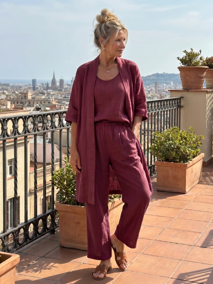 Women's Relaxed Everyday Day Dresses Three-Piece Linen Co-ord Set