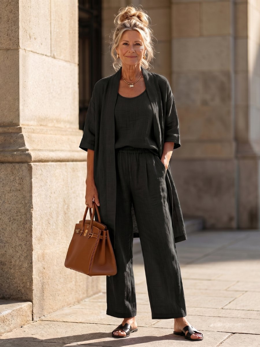 Women's Relaxed Everyday Day Dresses Three-Piece Linen Co-ord Set