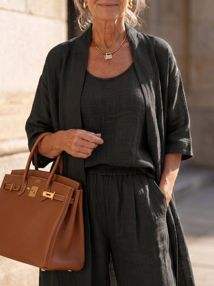 Women's Relaxed Everyday Day Dresses Three-Piece Linen Co-ord Set