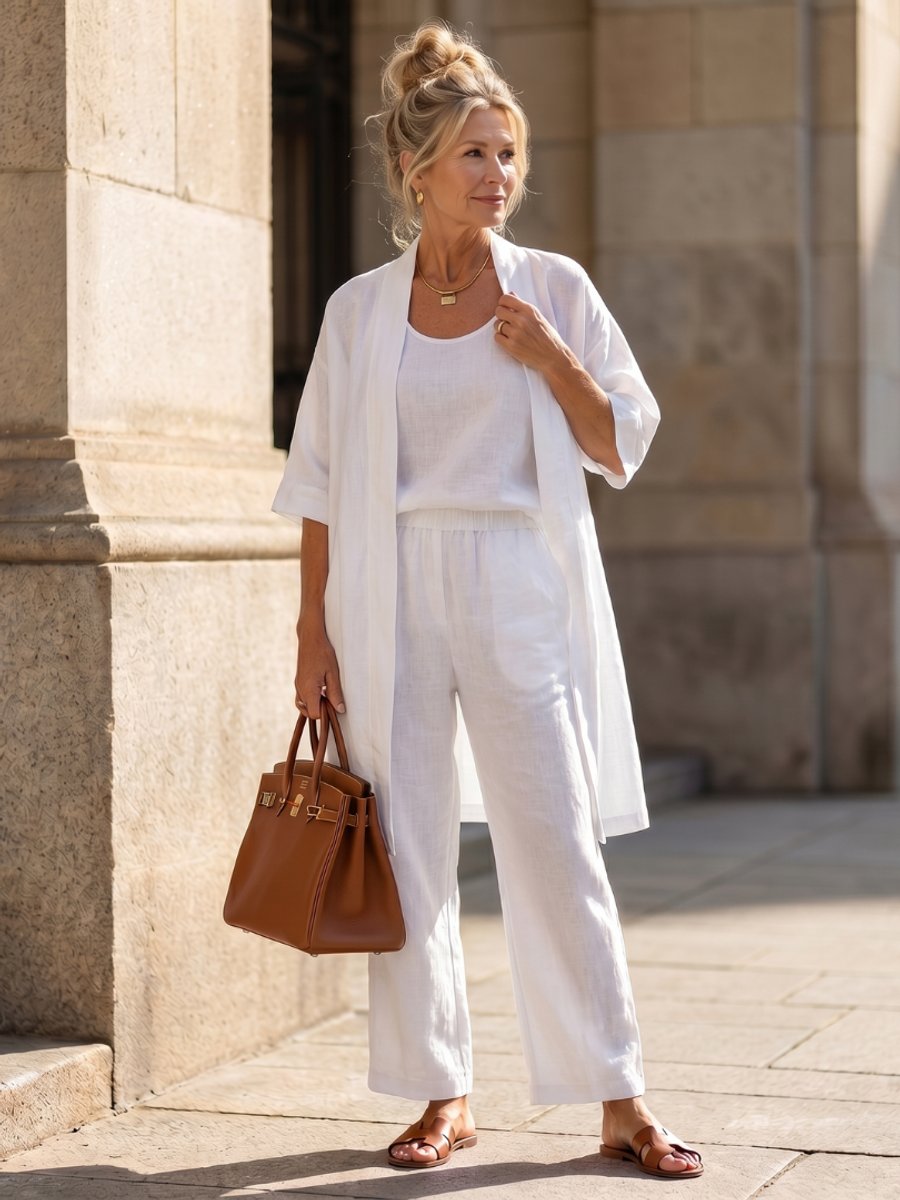 Women's Relaxed Everyday Day Dresses Three-Piece Linen Co-ord Set
