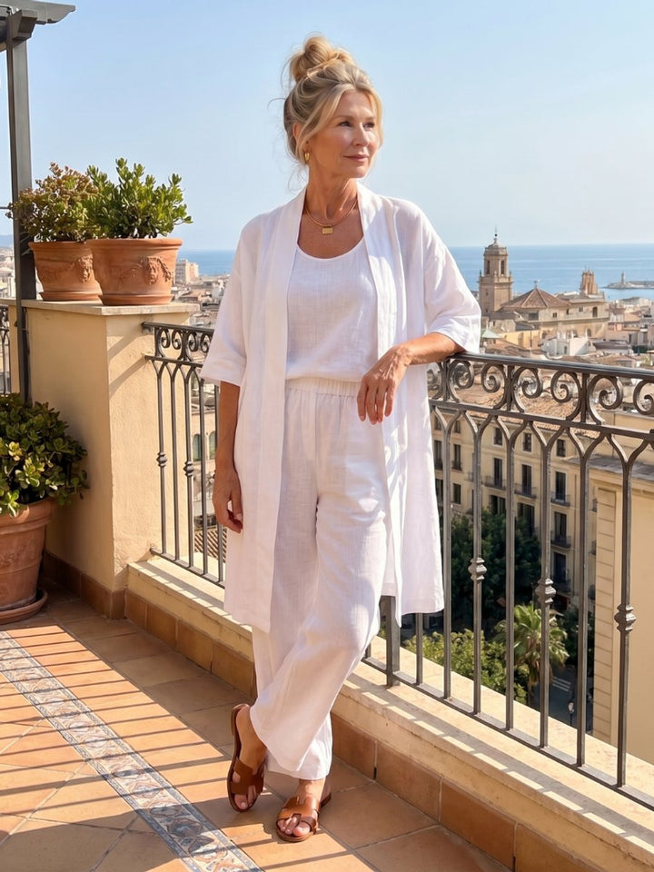 Women's Relaxed Everyday Day Dresses Three-Piece Linen Co-ord Set