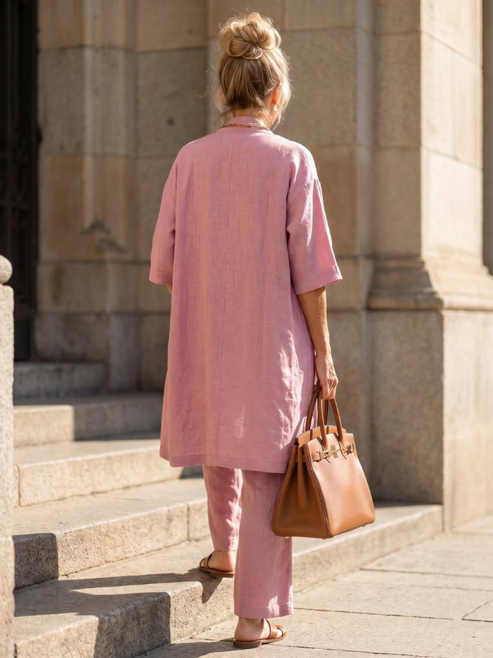 Women's Relaxed Everyday Day Dresses Three-Piece Linen Co-ord Set