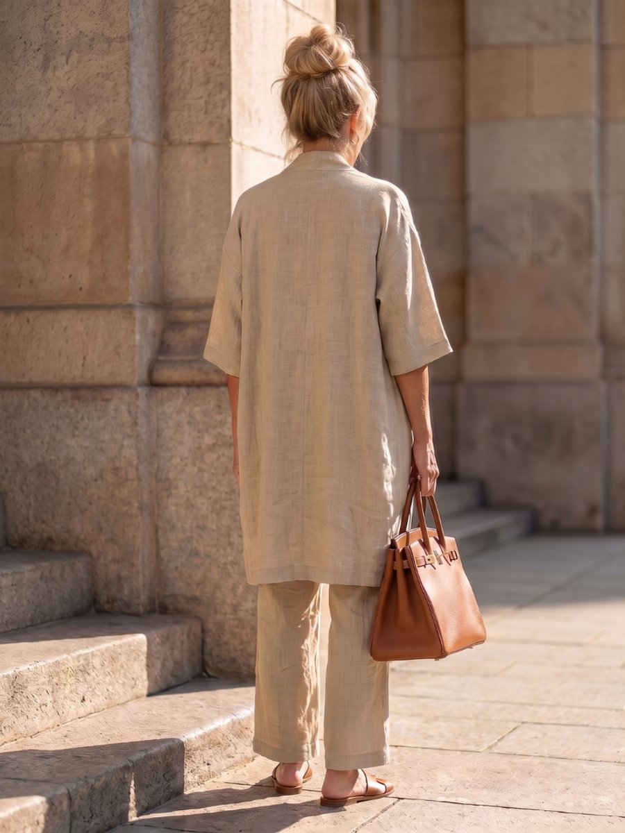 Women's Relaxed Everyday Day Dresses Three-Piece Linen Co-ord Set