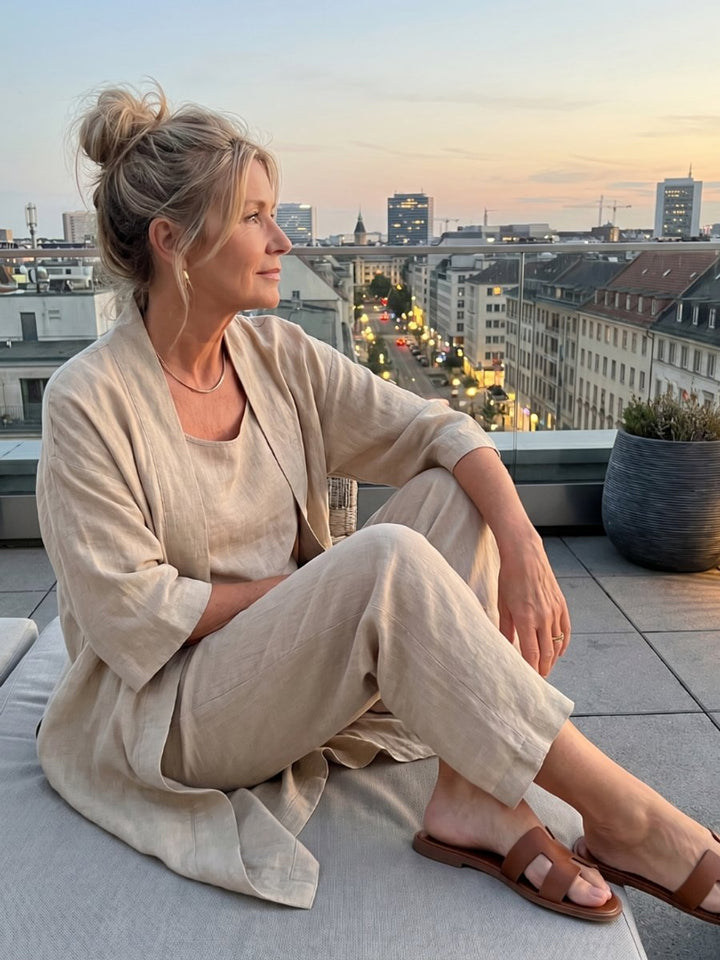 Women's Relaxed Everyday Day Dresses Three-Piece Linen Co-ord Set