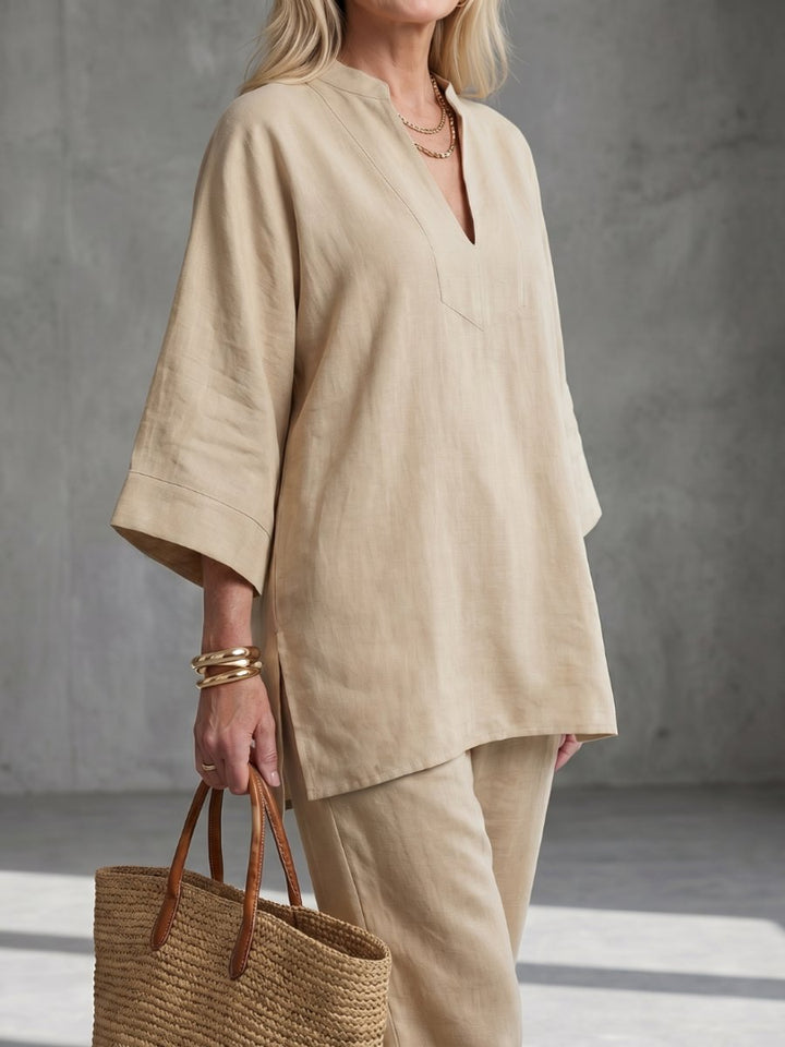 Women's Relaxed Everyday Day Dresses V-Neck Tunic Gathered Trouser Set
