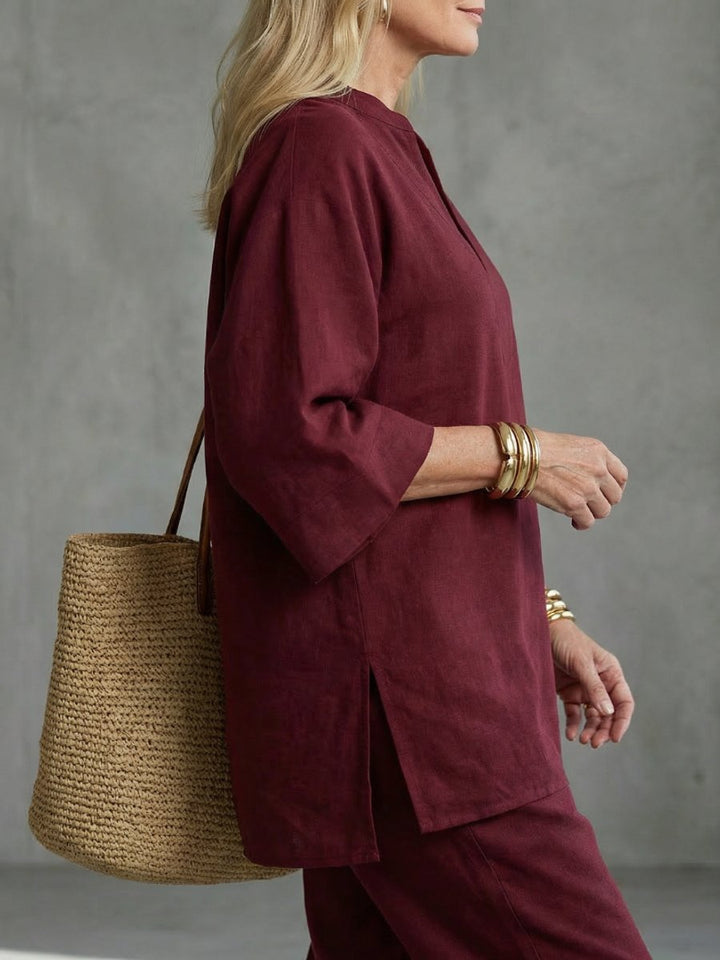 Women's Relaxed Everyday Day Dresses V-Neck Tunic Gathered Trouser Set