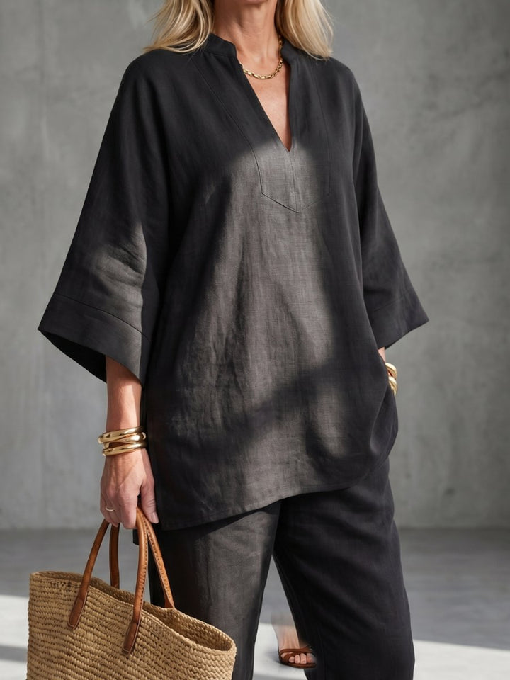 Women's Relaxed Everyday Day Dresses V-Neck Tunic Gathered Trouser Set